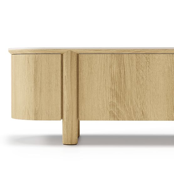 Segretto négyajtós, lekerekített TV-szekrény, természetes tölgy, travertin