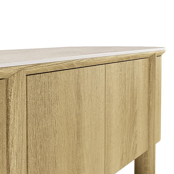 Segretto négyajtós, lekerekített TV-szekrény, természetes tölgy, travertin