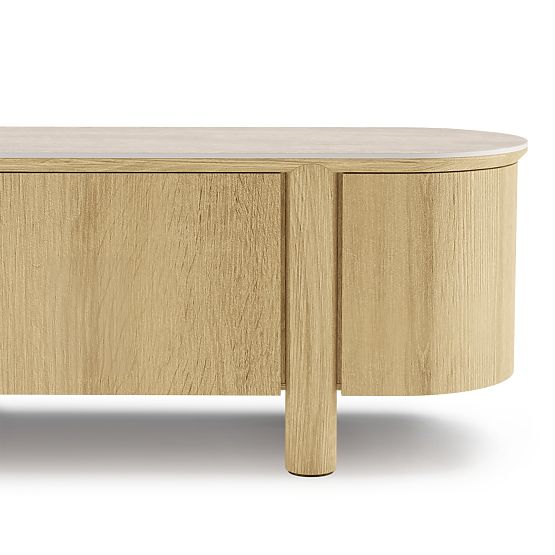 Segretto négyajtós, lekerekített TV-szekrény, természetes tölgy, travertin