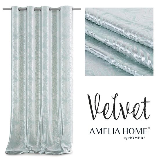 SILVERLEAVES függöny menta szín nyomtatott glamour stílus ezüst ringlik bársony 140x245 AmeliaHom