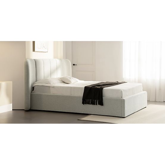 Snoovia kárpitozott ágy 160x200 cm, ráccsal és tárolóhellyel, világos bézs