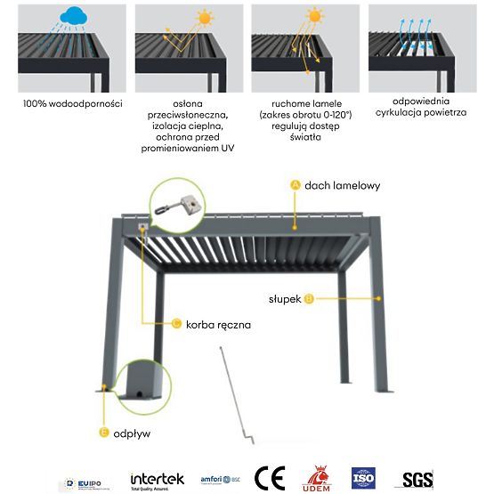 Szabadon álló Antilla alumínium kerti pergola, 6x3 m, bioklimatikus, mozgatható lamellák, antracit