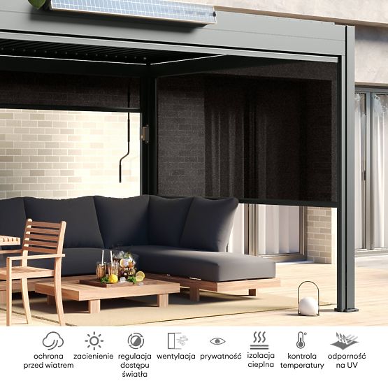 Szabadon álló Antilla alumínium kerti pergola, 6x3 m, bioklimatikus, mozgatható lamellák, antracit