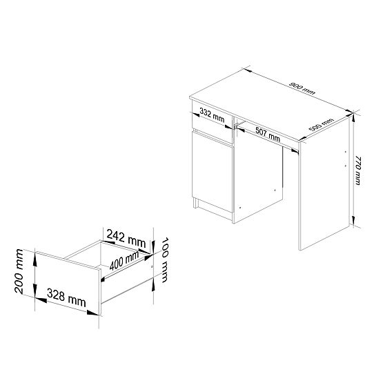 SZÁMÍTÓGÉPASZTAL 90 cm PIXEL BAL SONOMA / FEHÉR