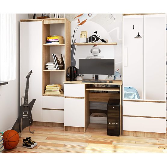 SZÁMÍTÓGÉPASZTAL 90 cm PIXEL BAL SONOMA / FEHÉR