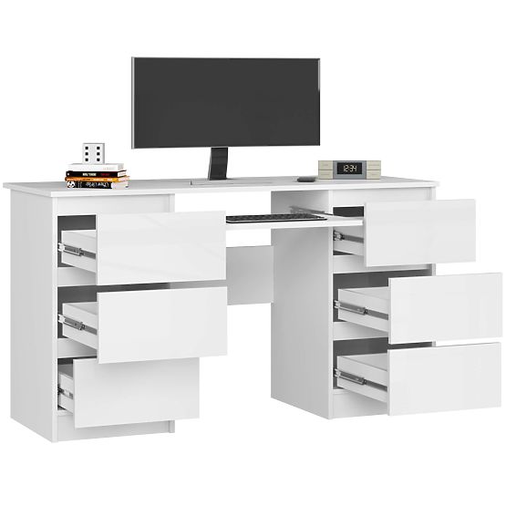 SZÁMÍTÓGÉPASZTAL A-11 135 cm 6 FIÓK FEHÉR / FEHÉR FÉNYES