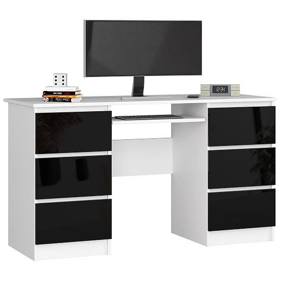 SZÁMÍTÓGÉPASZTAL A-11 135 cm 6 FIÓK FEHÉR / FEKETE FÉNYES