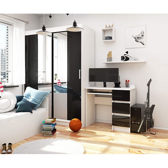 SZÁMÍTÓGÉPASZTAL A-6 90 cm JOBB FEHÉR / FEKETE FÉNYES