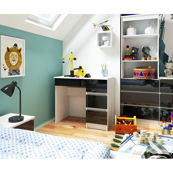 SZÁMÍTÓGÉPASZTAL A-7 90 cm JOBBOS PK FEHÉR / FEKETE FÉNYES