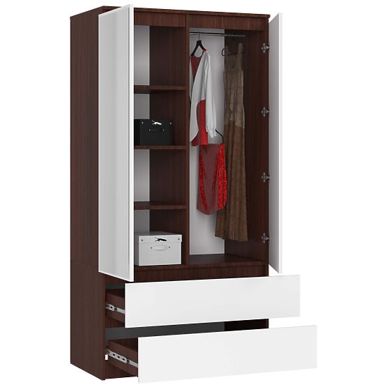SZEKRÉNY S 90 cm 2 AJTÓ 2 FIÓK 2 TÜKÖR PK WENGE / FEHÉR