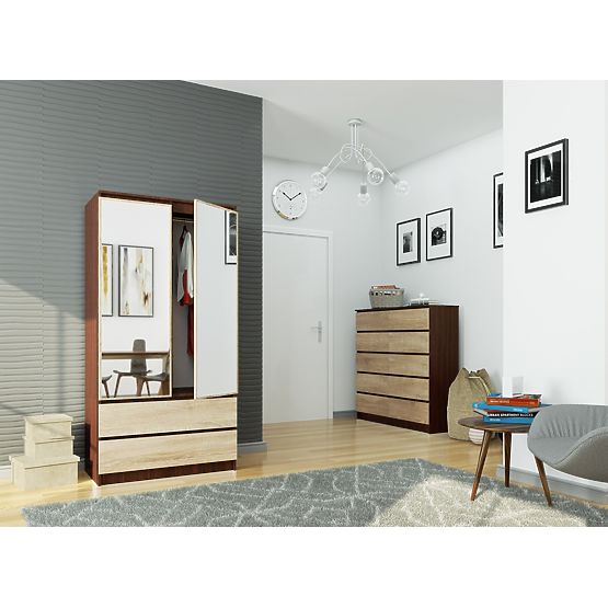 SZEKRÉNY S 90 cm 2 AJTÓ 2 FIÓK 2 TÜKÖR PK WENGE / SONOMA