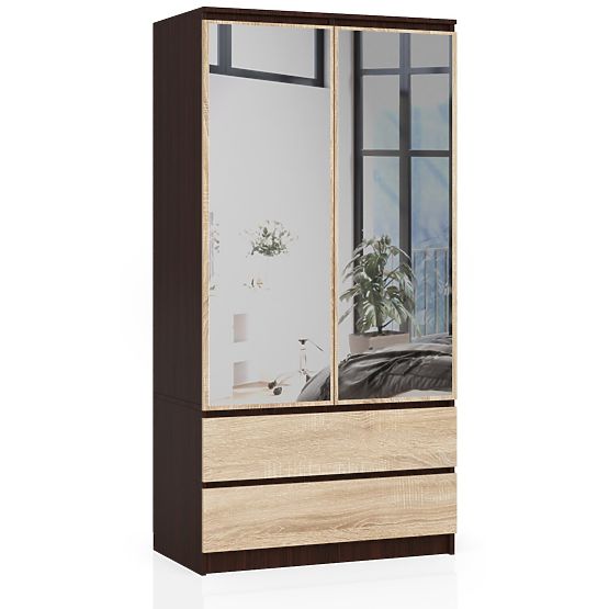 SZEKRÉNY S 90 cm 2 AJTÓ 2 FIÓK 2 TÜKÖR PK WENGE / SONOMA