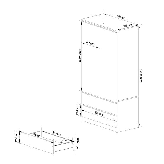 SZEKRÉNY S 90 cm 2 AJTÓ 2 FIÓK PK WENGE
