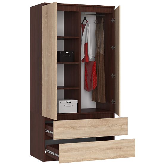 SZEKRÉNY S 90 cm 2 AJTÓ 2 FIÓK PK WENGE / SONOMA