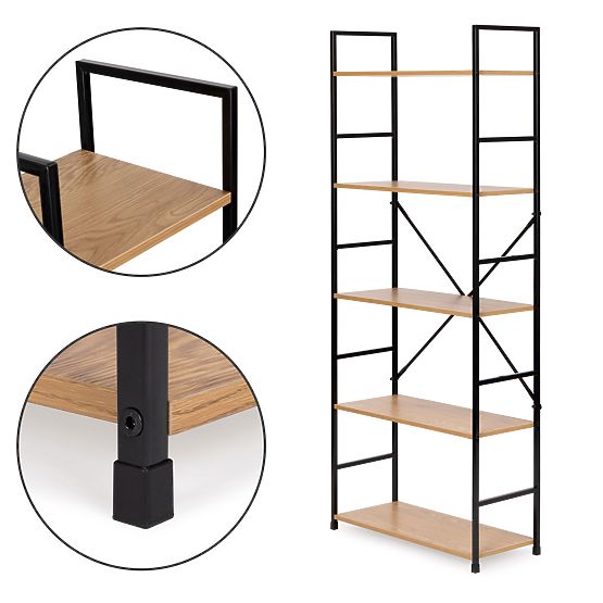 Széles, modern, 5 polcos fa LOFT polc