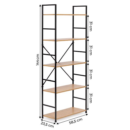 Széles, modern, 5 polcos fa LOFT polc