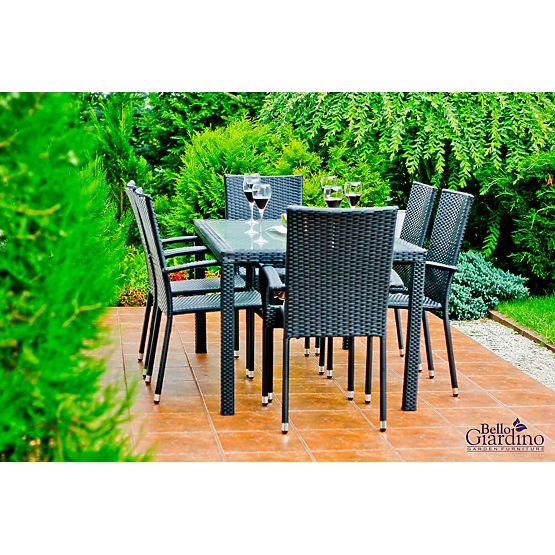 Technorattan étkező bútor szett (asztal 150×90 cm + 6 szék) AVVICENTE, fekete