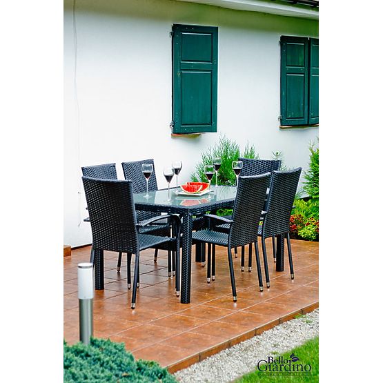 Technorattan étkező bútor szett (asztal 150×90 cm + 6 szék) AVVICENTE, fekete