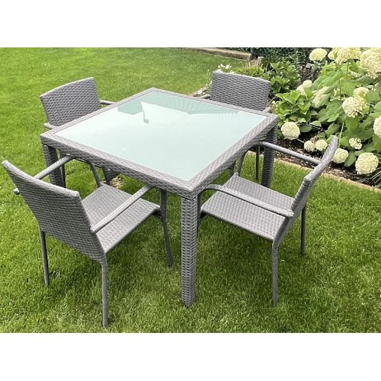Technorattan étkezőgarnitúra (asztal 100x100 + 4 szék) AVVICENTE szürke
