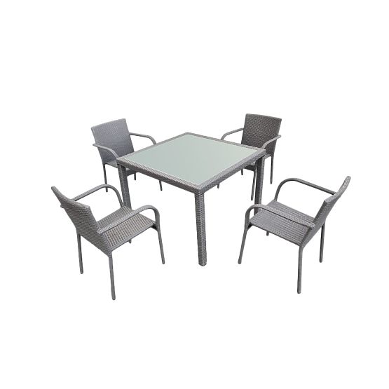 Technorattan étkezőgarnitúra (asztal 100x100 + 4 szék) AVVICENTE szürke