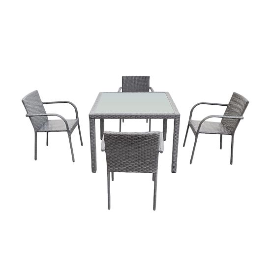 Technorattan étkezőgarnitúra (asztal 100x100 + 4 szék) AVVICENTE szürke