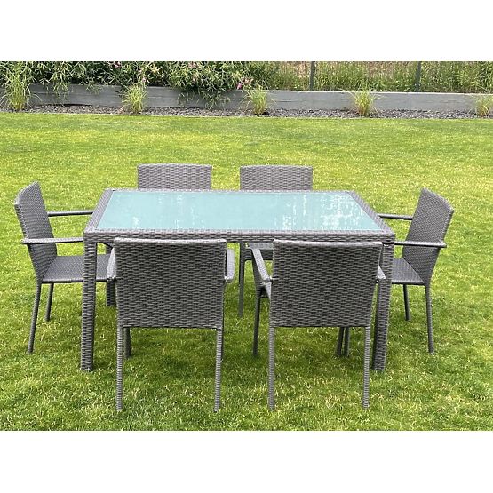 Technorattan étkezőgarnitúra (asztal 150x90cm + 6 szék) AVVICENTE szürke