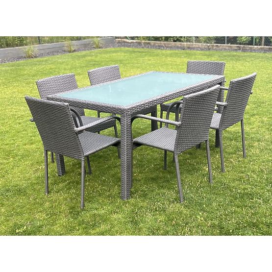 Technorattan étkezőgarnitúra (asztal 150x90cm + 6 szék) AVVICENTE szürke