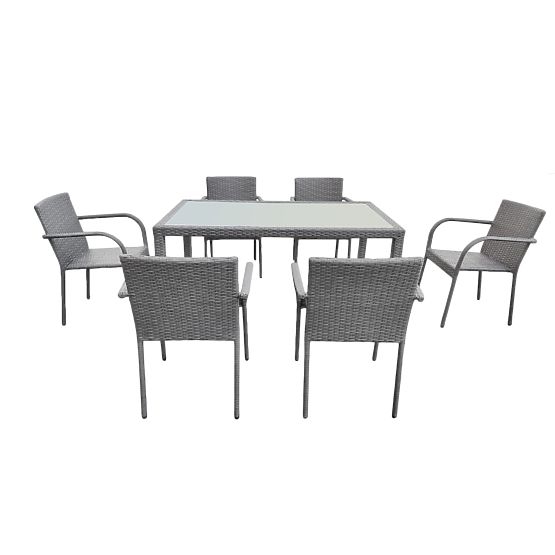 Technorattan étkezőgarnitúra (asztal 150x90cm + 6 szék) AVVICENTE szürke