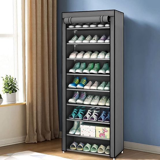 Textil szekrény polcokkal ruhák és cipők számára