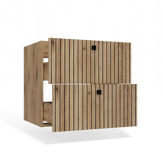 TIGO 60 2S FÜRDŐSZOBAI MOSDÓ ALATTI SZEKRÉNY, 2 FIÓK, EVOKE TÖLGY, BARÁZDÁLT ELŐLAP, FÜGGESZTETT