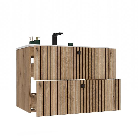 TIGO 80 2S FÜRDŐSZOBAI MOSDÓSZEKRÉNY EVOKE TÖLGY BARÁZDAZOTT ELŐLAPPAL + MOSDÓVAL