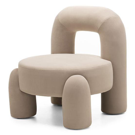 Vasto relaxációs fotel, világos bézs, bársony, lekerekített formák