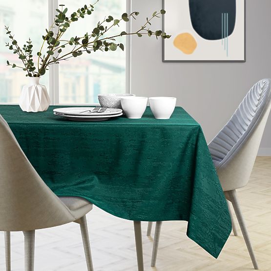 VESTA asztalterítő palackzöld színben, modern dombornyomott mintával 30x140 ameliahome