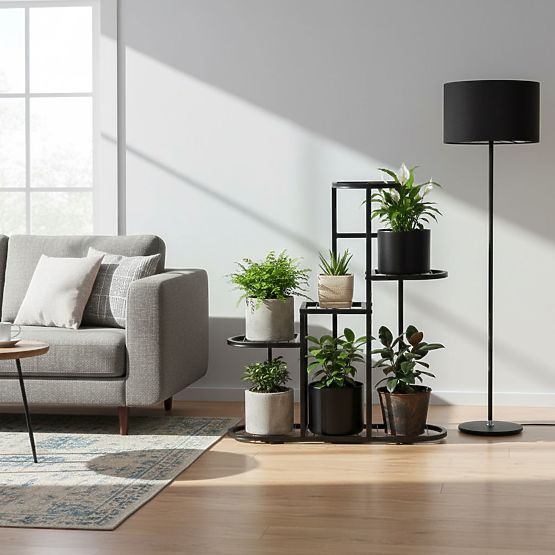 Virágállvány, 5 szintes, fekete, ModernHome