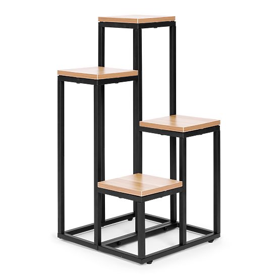 Virágállvány, virágpolc dekoráció 4 polccal, fém MDF világos dió ModernHome