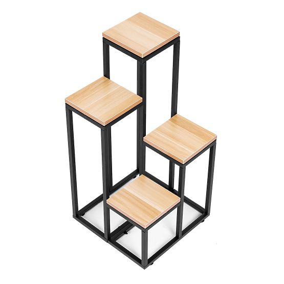 Virágállvány, virágpolc dekoráció 4 polccal, fém MDF világos dió ModernHome