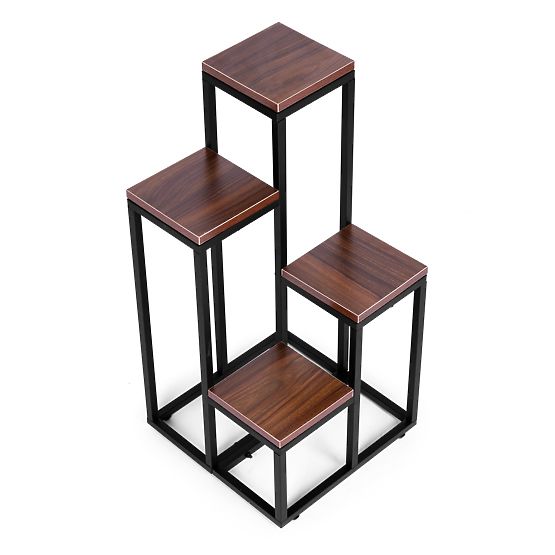 Virágállvány, virágpolc, díszpolc 4 polccal, fém, MDF, sötét dió, ModernHome