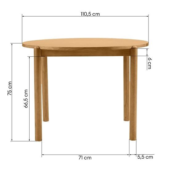 Yoko étkezőasztal 110,5 cm, kerek, természetes