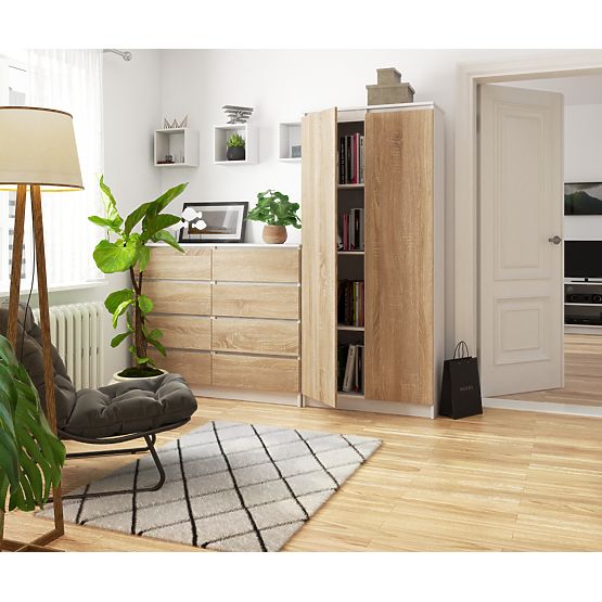 ZÁRT KÖNYVTÁR R80 2D 8P CLP FEHÉR / SONOMA