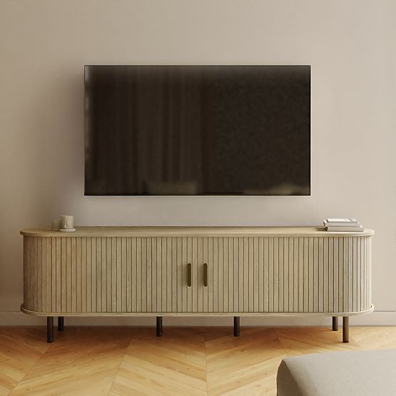 Zárt TV szekrény Gliss, lekerekített, lamellás, világos tölgy