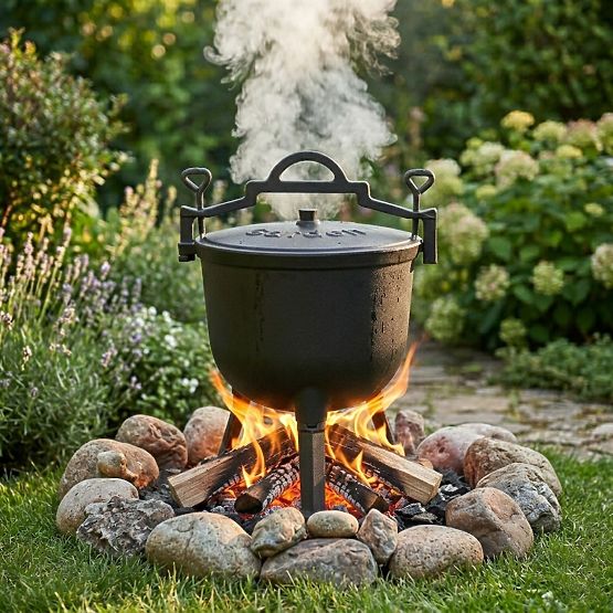 Zománcozott öntöttvas bogrács 10L álló vadász üst tűzrakó grill MultiGarden