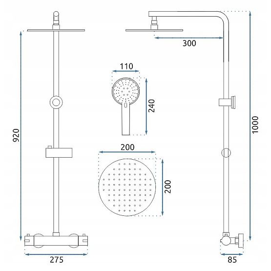 Zuhanykészlet termosztáttal REA Bliss arany szálcsiszolt