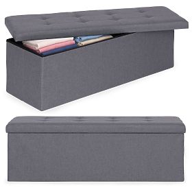 111x38 cm-es kárpitozott puff tárolóval sötétszürke ModernHome, MODERNHOME