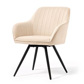 4x Bársony forgószék steppelésekkel Bézs TURNO Fekete lábak