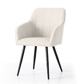 4x Kárpitozott szék négyzetes tűzéssel Krémszínű LUXANO Fekete lábak Lumos szövet