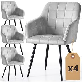 4x Kárpitozott szék négyzetes tűzéssel Szürke LUXANO Fekete lábak