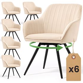 6x Bársony forgószék varrással Bézs TURNO Fekete lábak