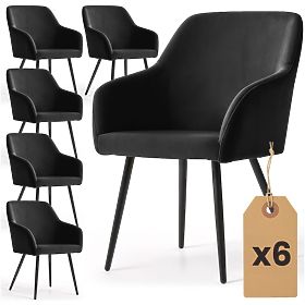 6x Bársony kárpitozott sima szék Fekete ESTELLE Fekete lábak