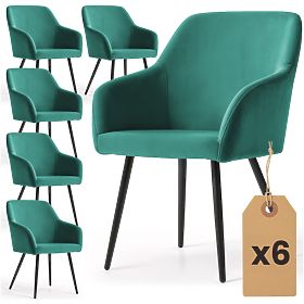 6x Sima bársony kárpitozott szék Palackzöld ESTELLE Fekete lábak