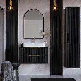 Avila 2.0 mosdó alatti szekrény, 80 cm, bordázott, arany fogantyúk, fekete